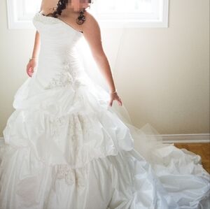 Allure White Ruffled Tiered Gown with Swarovski Crystals
